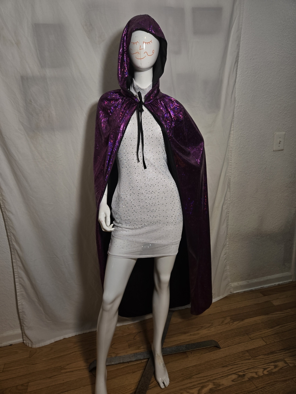 OurLore Iridescent Purple Hooded Cape with Black Lining